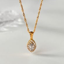 Load image into Gallery viewer, Olive Shaped Horse Eye Zircon Full Drill Titanium Steel Necklace