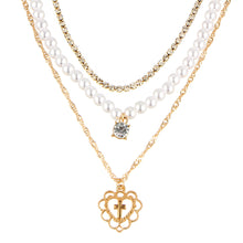 Load image into Gallery viewer, Pearl Drops Love Necklace Rhinestone Multilayer Wedding Clavicle Chain