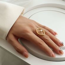 Load image into Gallery viewer, 18K Gold Geometric Titanium Steel Ring  Pearl
