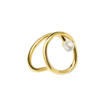 Load image into Gallery viewer, 18K Gold Geometric Titanium Steel Ring  Pearl