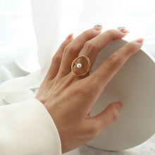 Load image into Gallery viewer, 18K Gold Geometric Titanium Steel Ring  Pearl