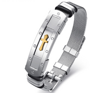 Load image into Gallery viewer, Stainless Steel Cross Bible Charm Bracelet Wristband For Men Adjustable Watch Bands Bracelet Christian Jewelry