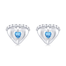 Load image into Gallery viewer, Baby Feet Earrings Birthstone Stud Earrings Baby Feet Footprint Earrings