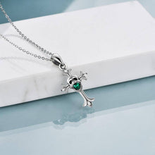 Load image into Gallery viewer, Sterling Silver Skull Cross Necklaces Faith Pandent Green Crystal Halloween Necklace