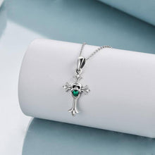 Load image into Gallery viewer, Sterling Silver Skull Cross Necklaces Faith Pandent Green Crystal Halloween Necklace