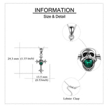 Load image into Gallery viewer, Sterling Silver Skull Cross Necklaces Faith Pandent Green Crystal Halloween Necklace