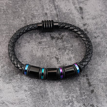 Load image into Gallery viewer, Mens Leather Titanium Steel Simple Bracelet