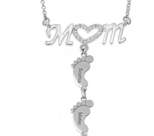 Load image into Gallery viewer, Mothers Day Gift Baby Feet Crystal Pendant Mom Necklace Personalized Custom Names Choker For Ladies