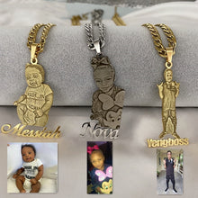 Load image into Gallery viewer, Frosted Portrait Photo Name Necklace Children