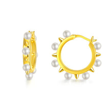 Load image into Gallery viewer, 925 Sterling Silver Rivet Hoop Earrings for Women Girls Freshwater Cultured Pearl Hoop Earrings Dainty Jewelry