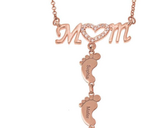 Load image into Gallery viewer, Mothers Day Gift Baby Feet Crystal Pendant Mom Necklace Personalized Custom Names Choker For Ladies