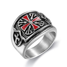 Load image into Gallery viewer, Red Crusaders Cross Shield Stainless Steel Mens Rings Punk Hip Hop