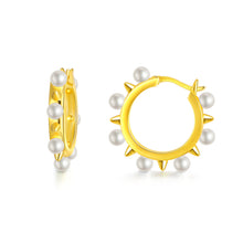 Load image into Gallery viewer, 925 Sterling Silver Rivet Hoop Earrings for Women Girls Freshwater Cultured Pearl Hoop Earrings Dainty Jewelry