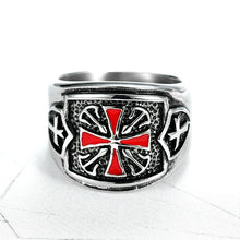 Load image into Gallery viewer, Red Crusaders Cross Shield Stainless Steel Mens Rings Punk Hip Hop