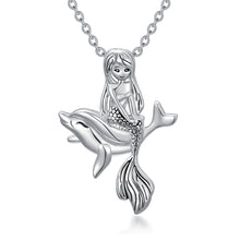 Load image into Gallery viewer, Mermaid Necklace Dolphin Gifts Sterling Silver Dolphin Necklace Sea Mermaid Jewelry Gifts for Girls Women