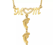 Load image into Gallery viewer, Mothers Day Gift Baby Feet Crystal Pendant Mom Necklace Personalized Custom Names Choker For Ladies