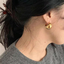 Load image into Gallery viewer, Hollow Earrings Chubby Round Tuo Tuo Titanium Steel Hollow Fashion Irregular French Retro Jewelry