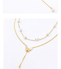 Load image into Gallery viewer, Butterfly Women&#39;s Titanium Steel Double-layer Chain Pearl Long Fringe Pendant Color-retaining V-neck Clavicle
