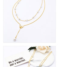 Load image into Gallery viewer, Butterfly Women&#39;s Titanium Steel Double-layer Chain Pearl Long Fringe Pendant Color-retaining V-neck Clavicle
