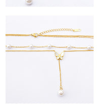 Load image into Gallery viewer, Butterfly Women&#39;s Titanium Steel Double-layer Chain Pearl Long Fringe Pendant Color-retaining V-neck Clavicle

