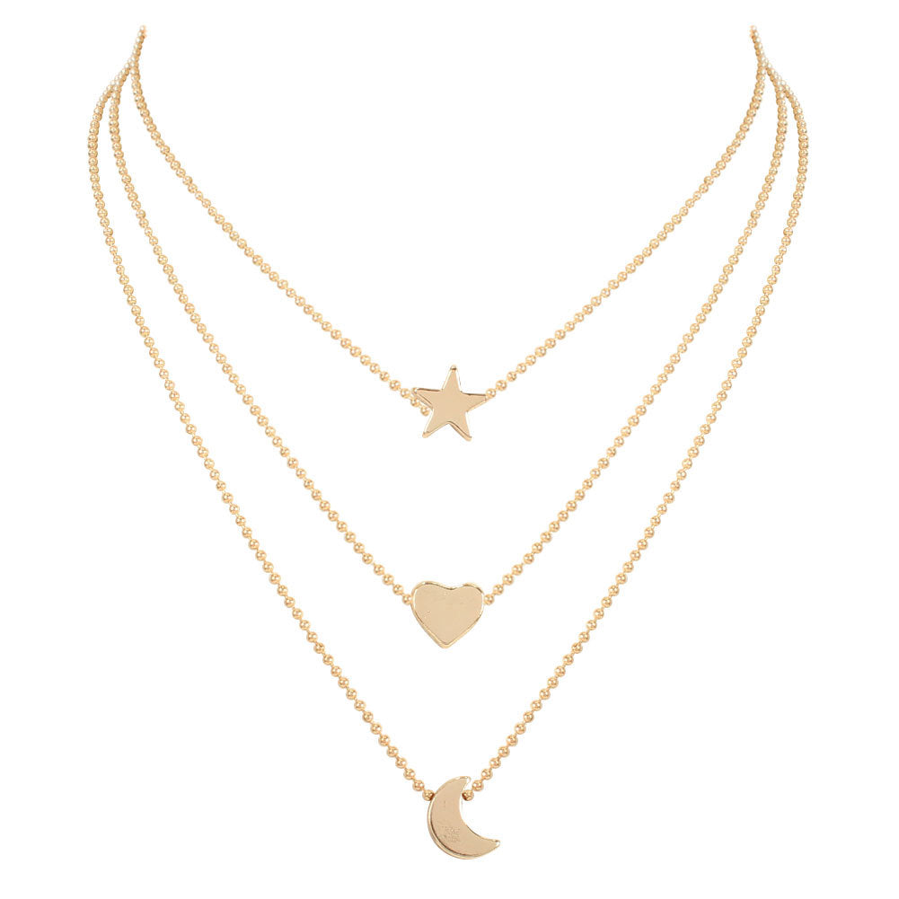 Alloy Star And Moon Pendant Necklace