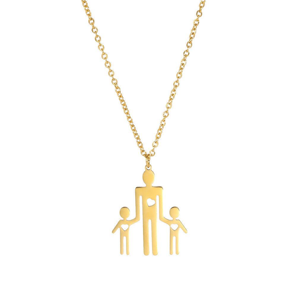 Family Series Titanium Steel Ornament Cut One Large Two Small 304 Material Stainless Steel Necklace