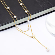 Load image into Gallery viewer, Butterfly Women&#39;s Titanium Steel Double-layer Chain Pearl Long Fringe Pendant Color-retaining V-neck Clavicle
