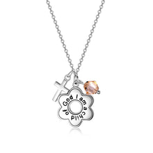 Load image into Gallery viewer, Sterling Silver Cross I am a Child of God Engraved Daisy Necklace Gift for Her
