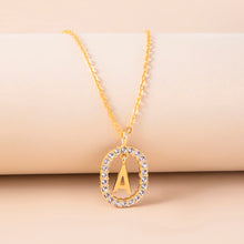 Load image into Gallery viewer, Crystal Letter Necklace Gold Name Initial Alphabet Oval Pendant Necklaces For Women

