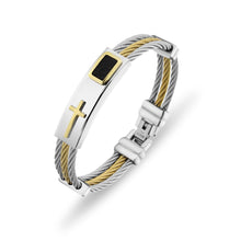 Load image into Gallery viewer, Men&#39;s Bracelet 3 Rows Wire Chain Bracelets Bangles Fashion Punk Stainless Steel Cross Bracelet Men Christian Men Jewelry
