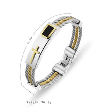 Load image into Gallery viewer, Men&#39;s Bracelet 3 Rows Wire Chain Bracelets Bangles Fashion Punk Stainless Steel Cross Bracelet Men Christian Men Jewelry

