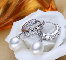 Load image into Gallery viewer, Real freshwater pearl earrings for women, 925 sterling silver pearl earrings fine white pearl earrings jewelry
