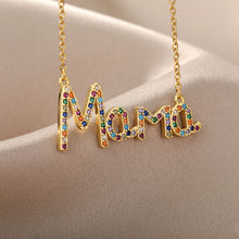Load image into Gallery viewer, 18k Copper Zircon Mom Square Pendant Necklace
