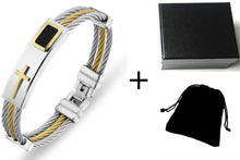 Load image into Gallery viewer, Men&#39;s Bracelet 3 Rows Wire Chain Bracelets Bangles Fashion Punk Stainless Steel Cross Bracelet Men Christian Men Jewelry
