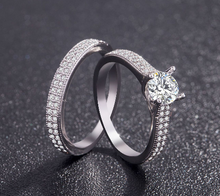 Load image into Gallery viewer, Topaz zircon wax inlaid platinum ring couple couple ring wedding engagement ring
