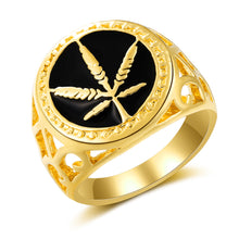 Load image into Gallery viewer, Maple Leaf Drop Oil Gold Plated Rings Unisex Hip Hop Hiphop Rings

