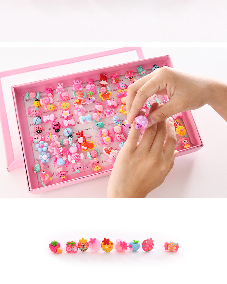 Cute Children's Small Ring Mini Plastic Baby Kindergarten Creative Girl Toy Jewelry Index Finger Decorative Jewelry