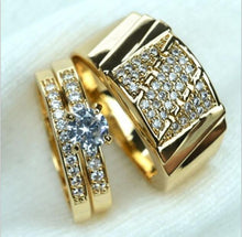 Load image into Gallery viewer, European And American Inlaid Zircon Gold Couple Rings
