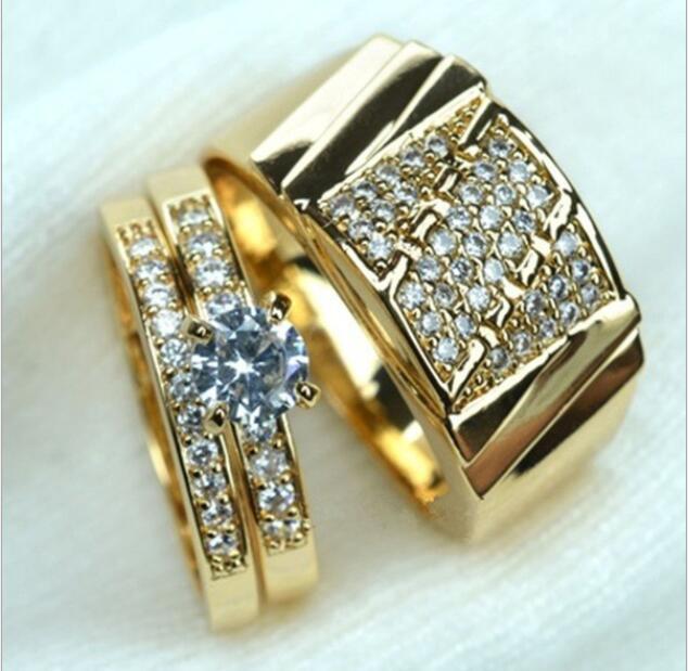 European And American Inlaid Zircon Gold Couple Rings