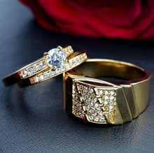 Load image into Gallery viewer, European And American Inlaid Zircon Gold Couple Rings
