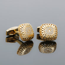 Load image into Gallery viewer, Men&#39;s Cufflinks Gold Hollow Diamond Square Copper Cufflinks
