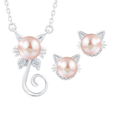 Load image into Gallery viewer, Wholesale Women Freshwater Cat Pendant 925 Sterling Silver Necklace And Earing Pearl Jewelry Sets
