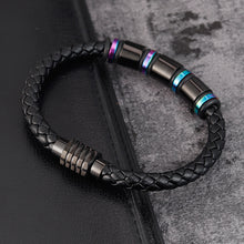 Load image into Gallery viewer, Mens Leather Titanium Steel Simple Bracelet
