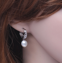 Load image into Gallery viewer, Real freshwater pearl earrings for women, 925 sterling silver pearl earrings fine white pearl earrings jewelry
