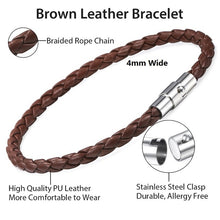 Load image into Gallery viewer, Mens Womens Leather Brown Black Braided Bracelet
