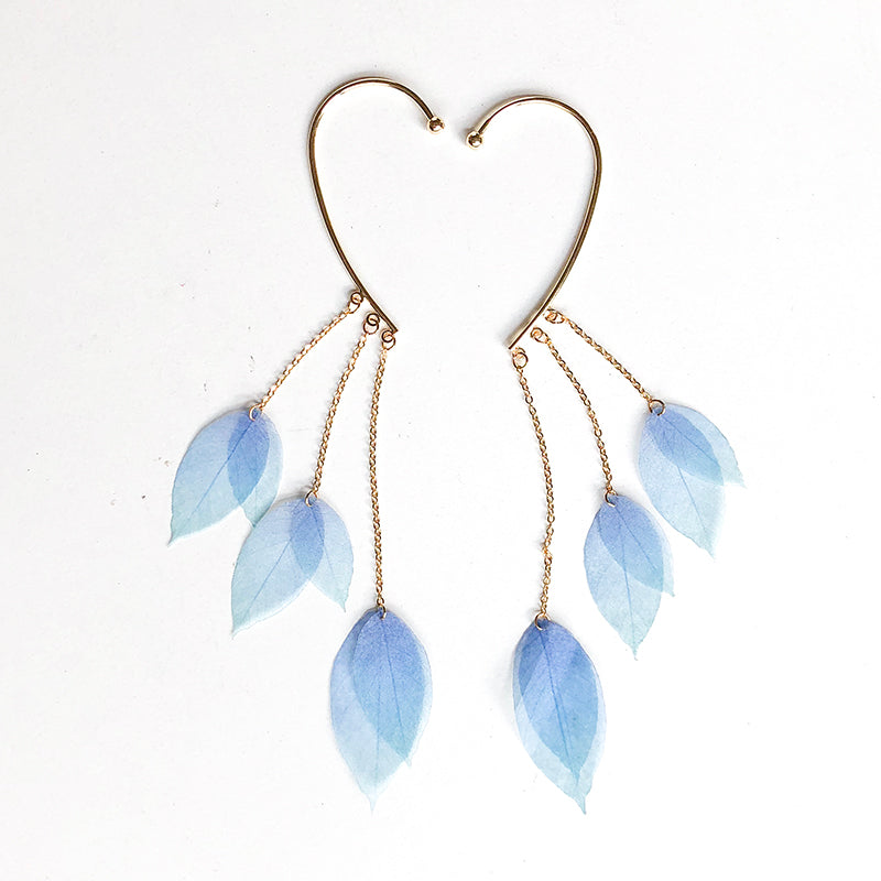 Yellow leaf leaf tassel earring earrings without pierced ears