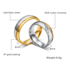 Load image into Gallery viewer, Romantic Wedding Rings For Lover Gold-Color Stainless Steel Couple Rings For Engagement Party Jewelry Wedding Bands
