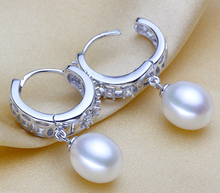Load image into Gallery viewer, Real freshwater pearl earrings for women, 925 sterling silver pearl earrings fine white pearl earrings jewelry
