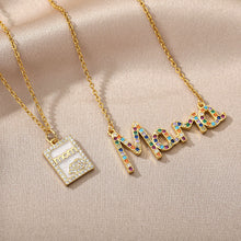 Load image into Gallery viewer, 18k Copper Zircon Mom Square Pendant Necklace
