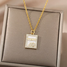Load image into Gallery viewer, 18k Copper Zircon Mom Square Pendant Necklace
